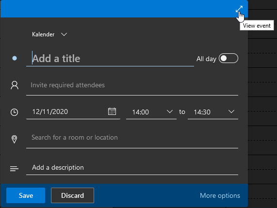 Minimized event view Minimized event view