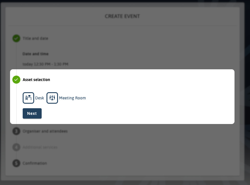 asset selection Create Event
