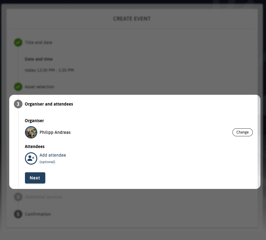 Organiser and attendee selection Create Event