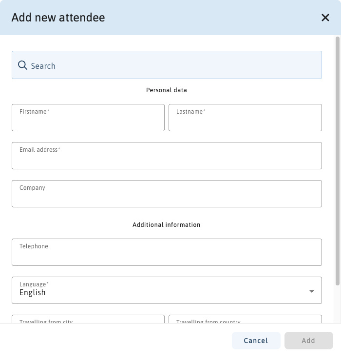 Add new attendee Create Event