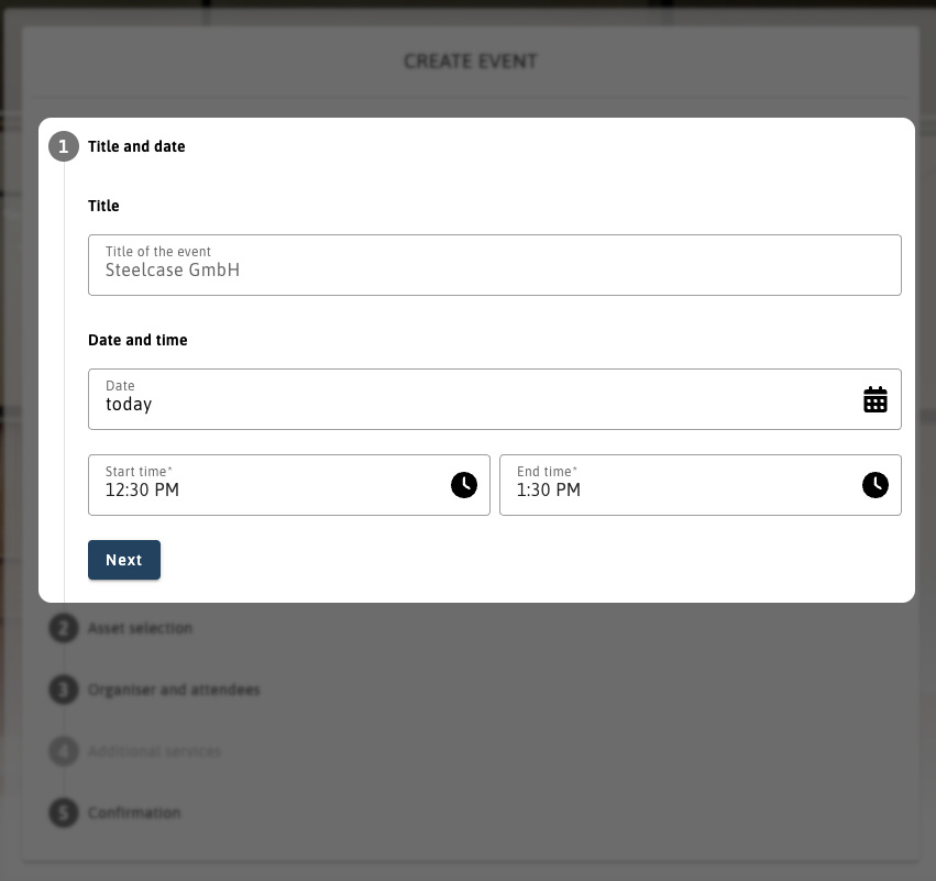Create event date selection Create Event