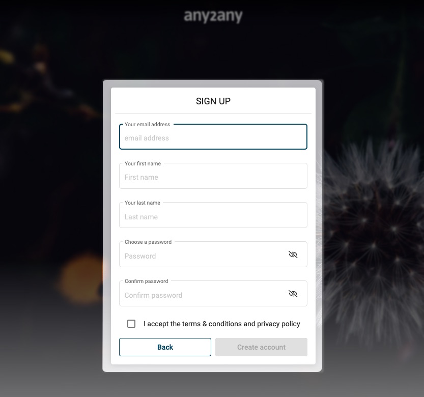Signup screen Signup login screen